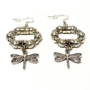 Silver Dragonfly Earrings-Dangle Drop Dragonfly
